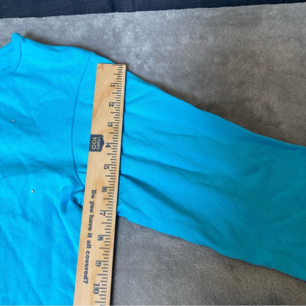 Quacker Factory Turquoise 3/4 Sleeve Tee with Sequin Flamingos - Picture 14 of 15